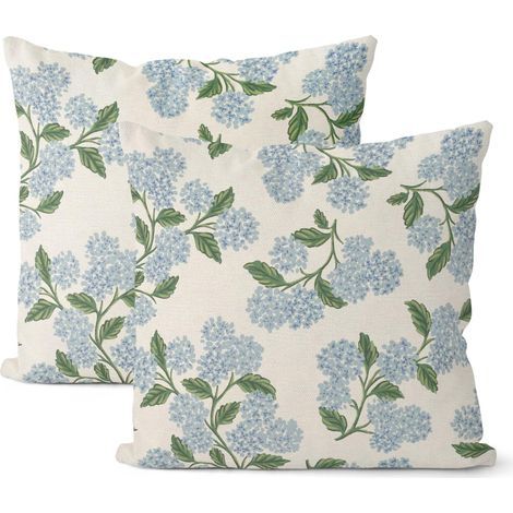 Housses de coussin de printemps (Lot de 2) – 18 x 18 Taschen – Coussins de coussin à motive floral d'hortensias blue sarcelle (1/5)