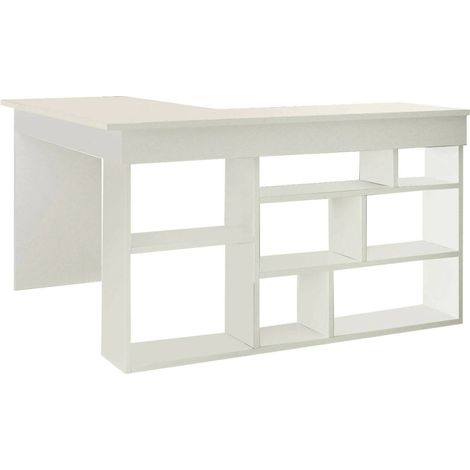 Dmora - Schreibtisch Dfavasul, Mehrzweckschreibtisch, Bürotisch für PC, Eckschreibtisch, 129x120h72 cm, Weiß (1/5)