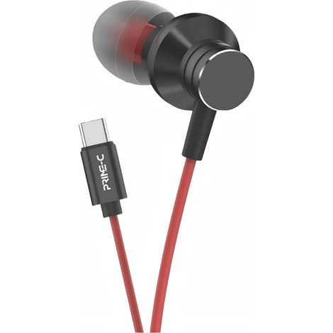 Écouteurs filaires USB-C, oreillettes en métal avec microphone et embouts en caoutchouc souple - rouge