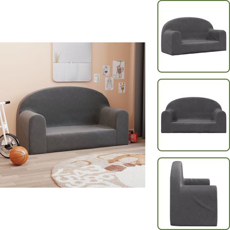 The Living Store Canapé pour enfants 2 places anthracite peluche douce - Canapé Enfant - Canapé Bébé - Mobilier Enfant - Fauteuil Enfant - Chaise Enfant (1/5)