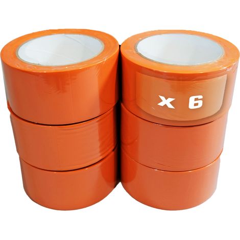 Lote de 6 Cintas adhesivas naranja de PVC 50 mm x 33 m para el sector de la construcción - Cinta adhesiva TECPLAST