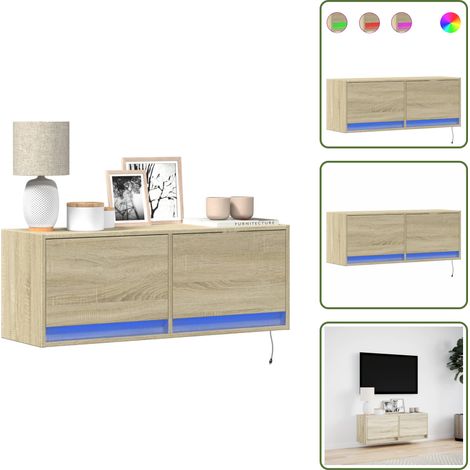 TV-Wandschrank mit LED-Beleuchtung Sonoma-Eiche 100x31x35 cm - TV-Wandschrank - TV-Wandschränke - TV-Schrank Wand - TV-Schrank Wandmontage (1/5)