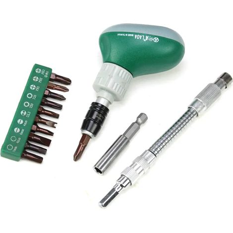 DOLASO 13-in-1 Ratschen-Schraubendreher-Set mit 10 Bits, 1 Stecknuss-Verlängerungsstange, Heim-Handwerkzeuge (1/4)