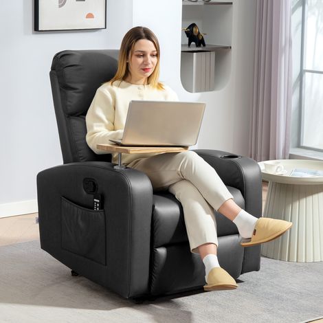Fauteuil de massage Fauteuil relax Fauteuil inclinable, 1 table pliante, 1 repose-pieds 77 cm x 93 cm x 105 cm, noir (1/5)