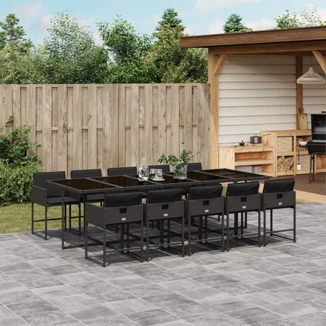 Set de comedor jardín 11 pzas con cojines ratán sintético negro vidaXL
