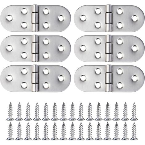 Lot de 6 Charnières Pliantes en Acier Inoxydable, 8 X 3.1 cm, 180 Degrés (36 Vis en Acier Inoxydable Incluses), Adaptées Aux Tables Pliantes, Armoires, Penderies, Caisses Bois et Planches (Argent) (1/5)