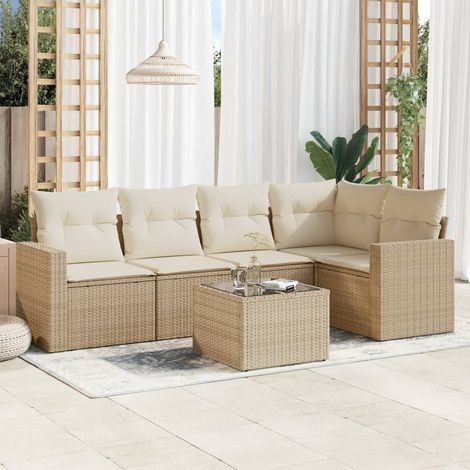 Salon de jardin avec coussins 6 pcs beige résine tressée vidaXL (1/3)