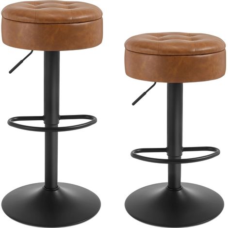 Lot de 2 Tabouret Bar WOLTU, Tabouret Pivotant à 360°, Similicuir + Métal, Marron (1/5)