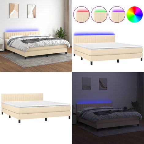 Sommier à lattes de lit avec matelas LED Crème 180x200 cm Tissu - Sommier Tapissier - Lit Plateforme - Lit Avec Rangement - Tête De Lit Ajustable - Éclairage Led - Home & Living (1/5)