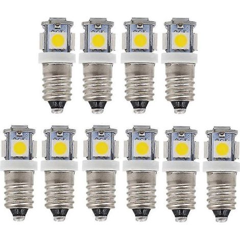 Paquete de 10 bombillas LED E10 de 9V, luz blanca fría, 5 SMD de 5W (luz blanca fría, 9V) (1/4)