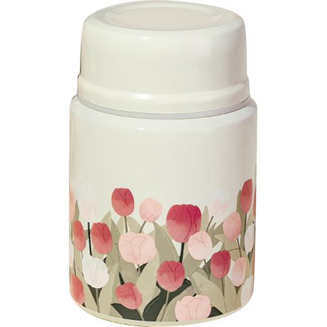 Boîte isotherme à motif floral, 450 ml, en acier inoxydable, beige, idéale pour l'école. (1/5)