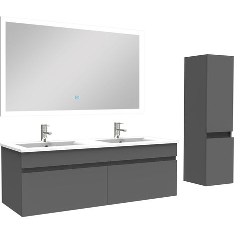 Acezanble Ensemble meuble Salle de Bain 120cm avec vasque + colonne + miroir lumineux 3 couleurs anthracite (1/5)