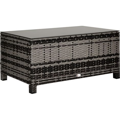 Outsunny Table Basse de Jardin Plateau Verre trempé 5 mm rotin tressé 85 x 50 x 39cm Max. 70 kg gris