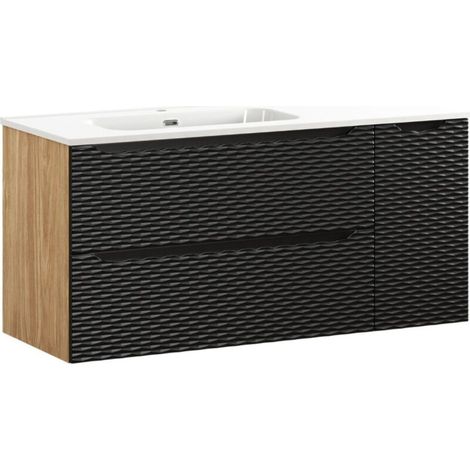 Ensemble de salle de bain YOKA noir : meubles sous vasque 120 cm + vasque à encastrer