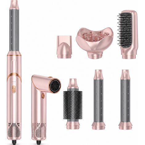Brosse Soufflante Coiffante Pliable 6-en-1 avec Sèche-cheveux, Boucleur et Lisseur, Rose, Prise UK 240 V (1/5)