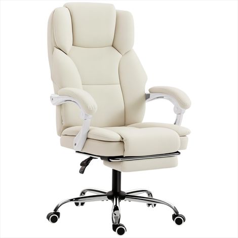 Fauteuil de bureau ergonomique en cuir synthétique, inclinaison 155°, repose-pieds, réglable en hauteur, soft beige, 64x73x112-120 cm (1/5)