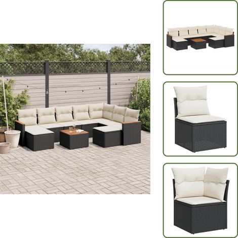 10-tlg. Garten-Sofagarnitur mit Kissen Schwarz Poly Rattan - Gartenmöbel Set - Outdoor Lounge - Rattan Gartenset - Esstisch Set - Balkonmöbel (1/5)