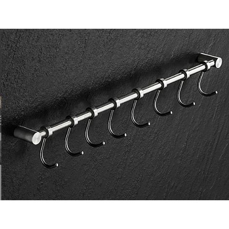 Crochet 8 Crochets Barre Ustensile Cuisine Crochet Barre de Cuisine en Acier Inox 48cm Argent (1/3)