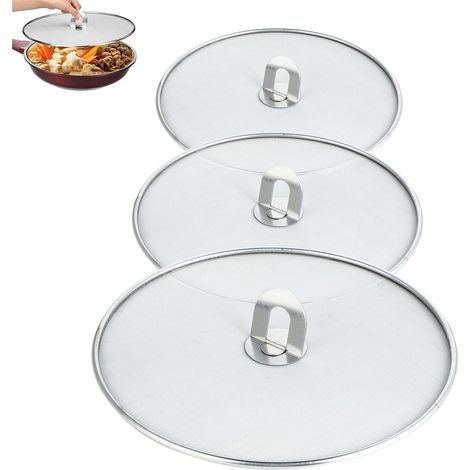 3 Pcs Couvercle Anti Projection - Anti Eclaboussure Cuisine - Couvercle en Acier Inoxydable Multifonctionnel - Efficace Contre les Éclaboussures d'huile et d'eau - Convient Aux Poêles de 25/29/33 cm (1/5)