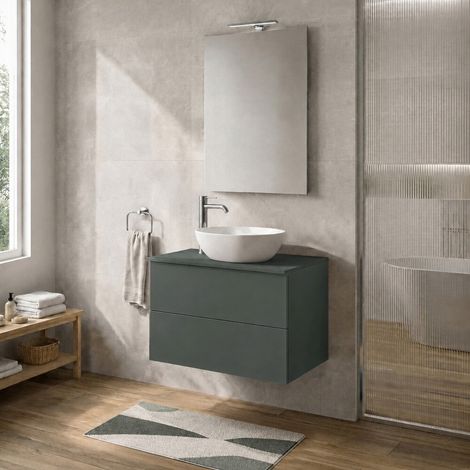 Mobile bagno sospeso 70 cm verde portalavabo due cassetti Tierra (1/5)