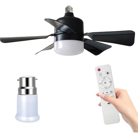 Ventilateur plafond LED E27 30W - Télécommande minuteur - 3 vitesses 3 couleurs - Noir - Classe A - Velunor (1/5)