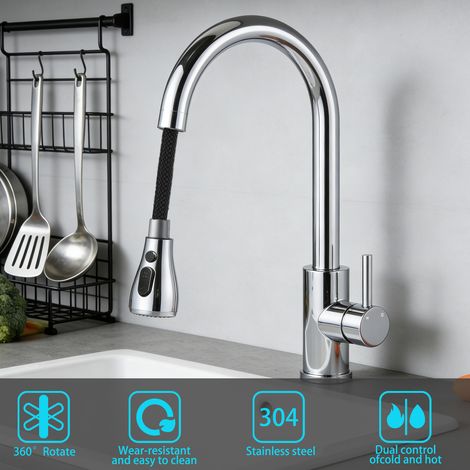 Duschparadies Küchenarmatur mit Ausziehbarer Brause 3 Modi Hochdruck Wasserhahn Küche Chrom (1/5)