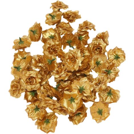 50 pinzas para el cabello de novia con rosas artificiales de seda, decoraciones para bodas, tocados de flores artificiales (dorados). (1/5)