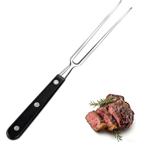 Forchetta da carne con manico – idea regalo originale per compleanno uomo, 29 cm in acciaio inox, accessorio da campeggio, barbecue, plastica per barbecue, cucina all'aperto (1/5)