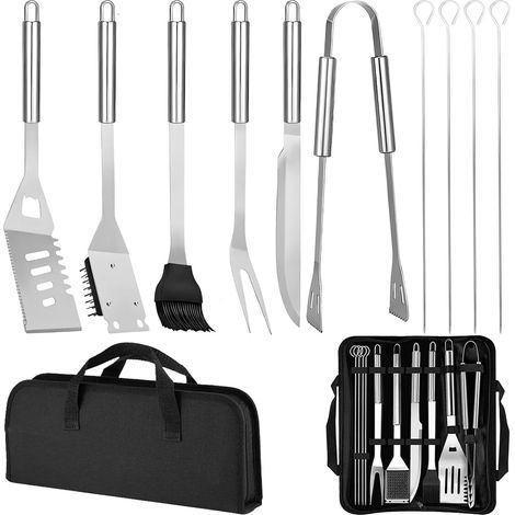 11Pcs Kit Ustensiles Barbecue Acier Inoxydable Comprend Mallette, Set Outils Grill Pratiques Complet, Ensemble Accessoires BBQ Durables pour Cadeau Homme, Camping Extérieur, Pique-Nique (1/5)