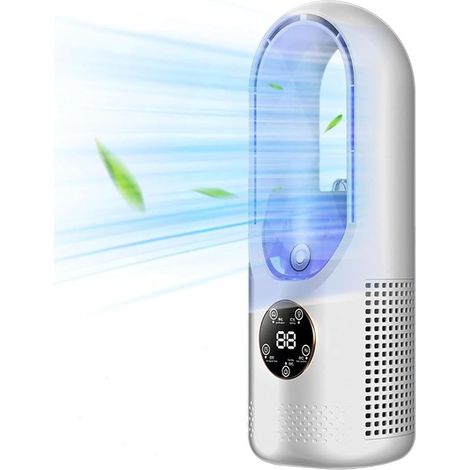 Ventilateur USB multifonction sans pale, ventilateur de refroidissement à 6 vitesses avec minuterie, ventilateur vertical sans pale (Blanc) (1/5)
