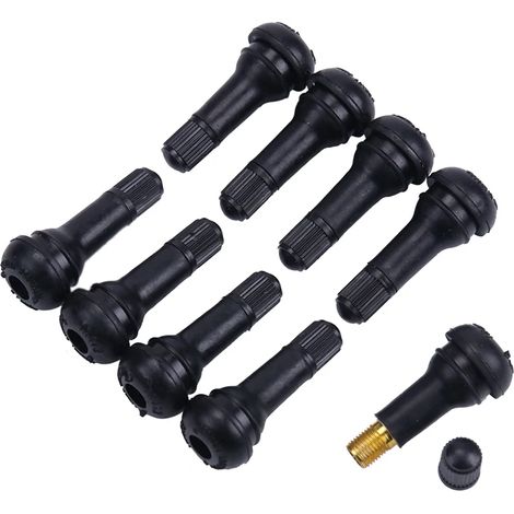 Lot de 10 valves de pneu tubeless TR412/TR413/TR414 noires avec capuchons et bouchons anti-poussière.