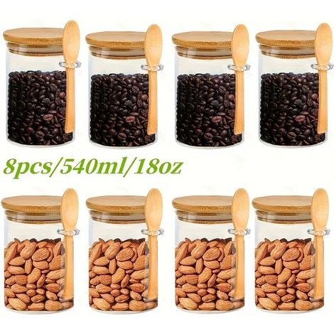 (Lot de 8) Bocaux en verre hermétiques avec couvercles et cuillères, petits récipients de conservation des aliments (1/5)