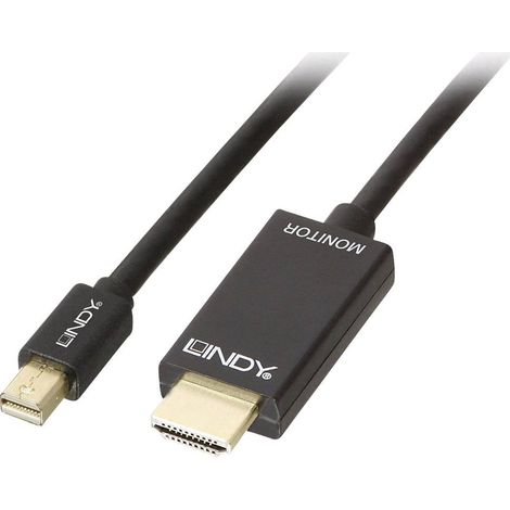 Câble adaptateur LINDY Mini DisplayPort - HDMI 10.2G 2 m Noir 4K UHD 30 Hz (1/3)