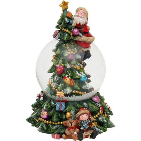 Dekohelden24 Incantevole sfera di neve sull'albero di Natale, con Babbo Natale e suono, 500897, dimensioni (altezza x larghezza x diametro): circa 18,5 x 13,3 cm, diametro 10 cm. (1/4)