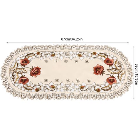 Nappe ovale à broderie ajourée fleurie rouge, décoration de table en dentelle (1/5)