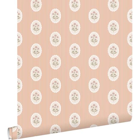 papier peint fleurs et rayures rose - ESTAhome (1/5)