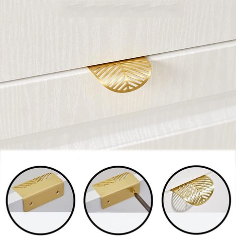Lot de 4 boutons de meuble en laiton doré en forme de feuille, boutons de meuble dissimulés en métal, boutons de meubles dorés, pour meubles de cuisine