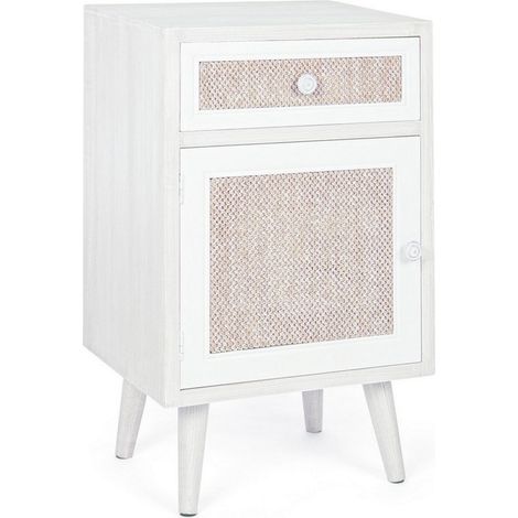 Bizzotto Mobiletto Comodino Montiel Bianco 35x30x46,5cm con Cassetto in Tessuto (1/6)