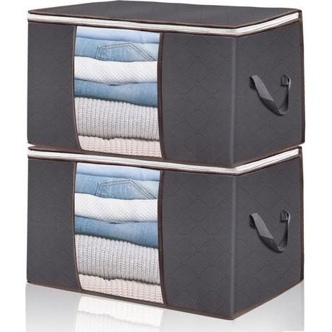 2PCS Sac de Rangement,Grande Housse De Rangement Sous le Lit, pour Oreillers de Vêtements de Couette(60x40x35cm, Gris) (1/4)