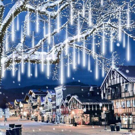 QORVA-Guirlandes Lumineuses, 30cm 8Tube Météore Pluie Guirlande Lumineuse Extérieur IP44 Decoration Noel Arbre Lumineux Extérieur Douche Pluie Feux pour Maison Arbre Jardin Noël Parti, Blanc froid-Fei