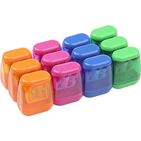 12 taille-crayons double trous avec couvercle, plastique coloré, manuels, pour bureau et maison