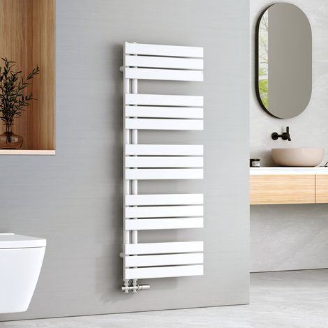 EMKE Sèche-serviettes à Eau Chaude Panneau Plat, Sèche-serviettes connexion latérale pour, Blanc 1320x500mm 661Watts