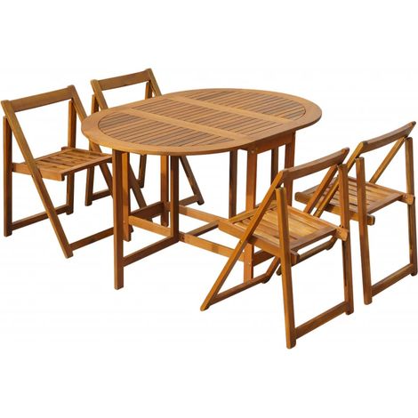 Mobilier à dîner d'extérieur pliable 5 pcs Bois d'acacia solide (1/5)