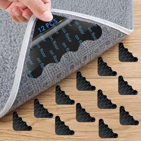 Tapis Antidérapant, 12 Pcs Rug Grippers Autocollants Réutilisables et Lavables, Tapis Antiglisse pour Cuisine, Chambre, Salon, Salle de Bain (1/5)