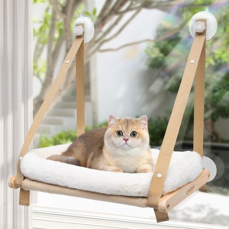 Pliable Hamac Chat Fenetre avec Coussin jusqu'à 20kg, Hamac pour Chat avec Ventouse Puissante, Tissu Lavable, Support pour Rebord de Fenêtre, Sac de Couchage pour Chats (50x38cm) (1/5)