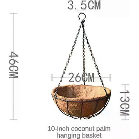 HONORNIC - Panier suspendu en métal de 25 cm pour plantes, pot de fleurs, jardinière ronde en fil de fer pour la décoration de la maison et du balcon
