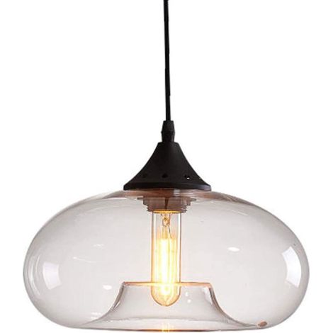 -Nouvelle suspension, suspension en verre coloré DIY, plafonnier rétro pour bar de grenier E27 (transparent) (1/5)