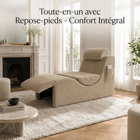 Fauteuil relax ergonomique moderne – Mousse haute résilience – Dossier et appui-tête rembourrés – Poche latérale – Gain de place kaki