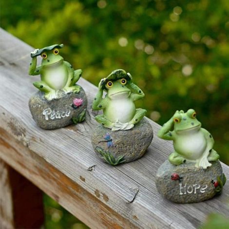3 PCS Jardin Grenouille Statue Décoration,Grenouilles Assis Sur Sculptures En Pierre Intérieur En Plein Air Colle@Z9749 (1/4)
