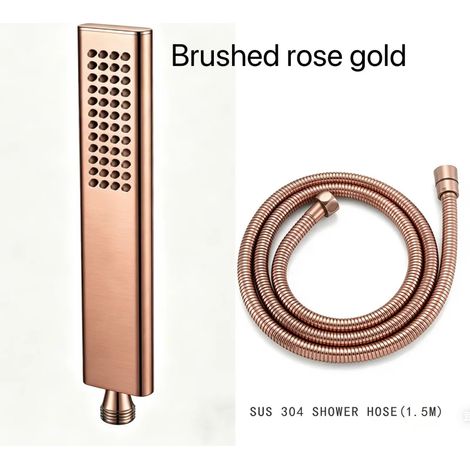 (RG brossé, lot de 2) Pommeau de douche à main en laiton doré rose brossé avec flexible en acier inoxydable de 1,5 m, accessoire de support de douche et système d'économie d'eau (1/5)
